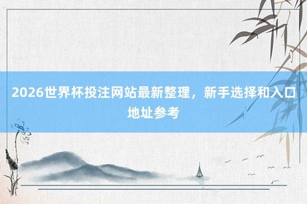 2026世界杯投注网站最新整理，新手选择和入口地址参考